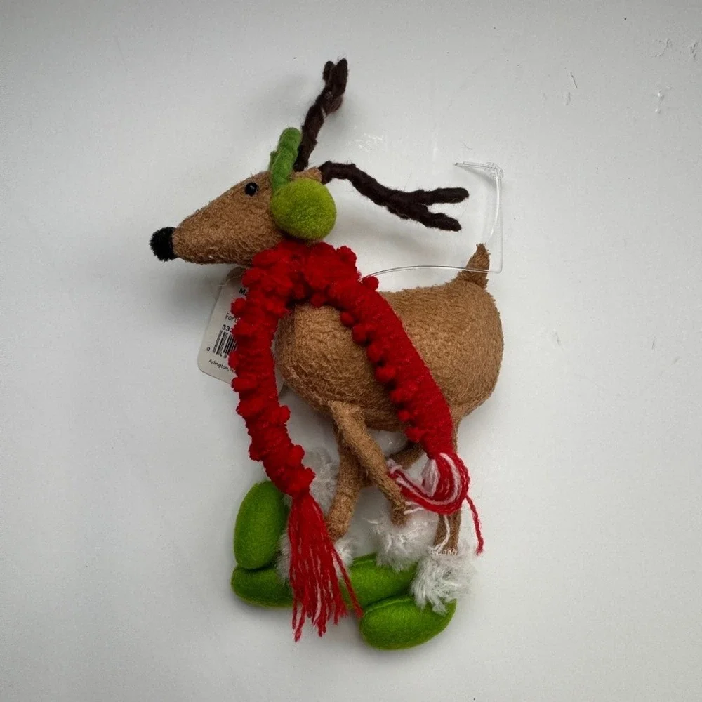 RAZ Imports Holiday Reindeer Ornament Ellie Record Felt Scarf Earmuffs Brown